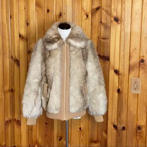 Lilli Ann San Francisco Vintage Faux Fur Jacket With Rib Knit Cuff and Bottom